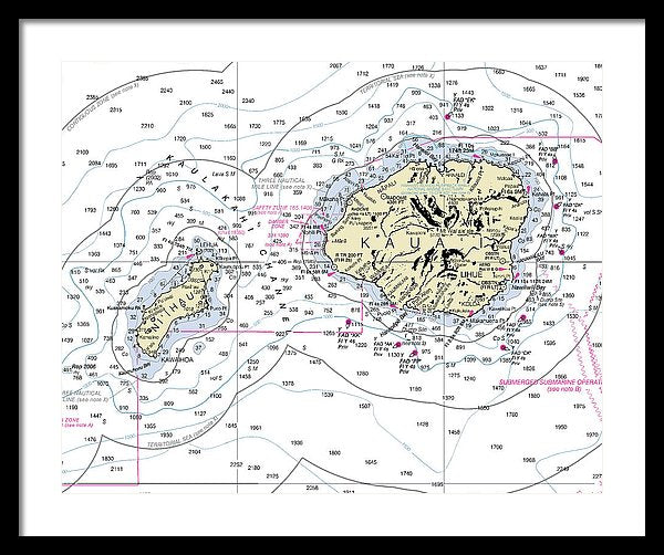 Kauai Hawaii Nautical Chart - Framed Print