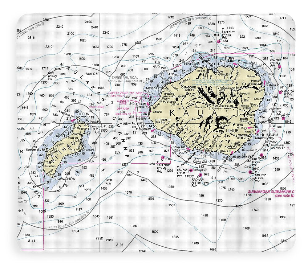 Kauai Hawaii Nautical Chart - Blanket