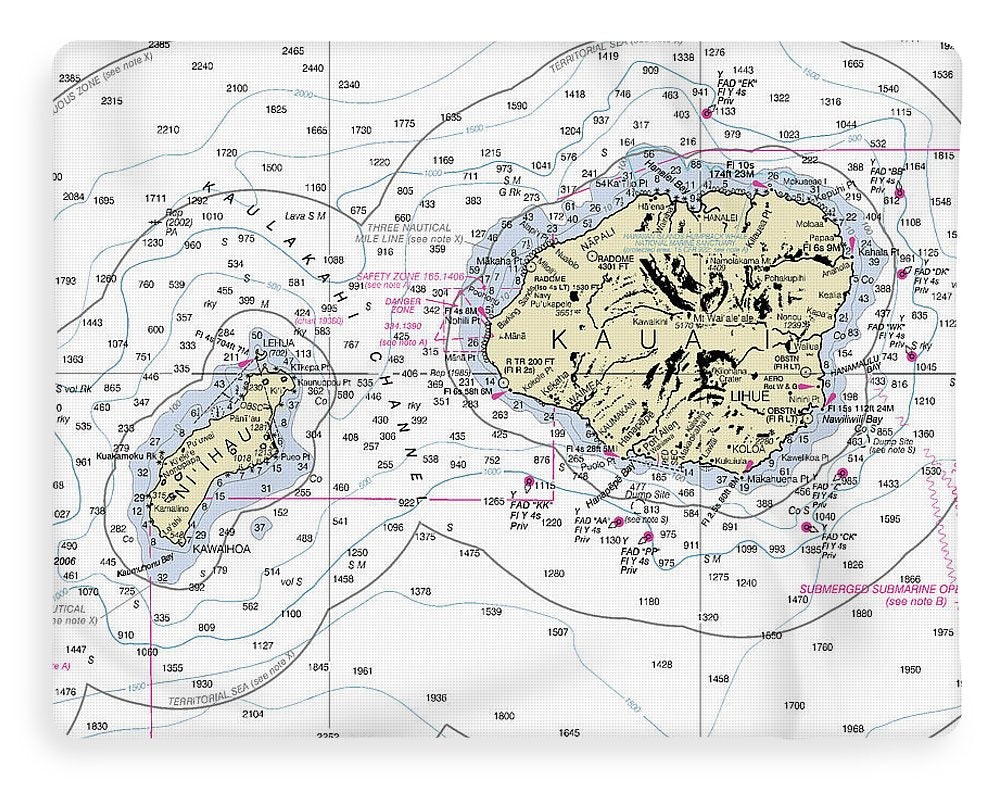 Kauai Hawaii Nautical Chart - Blanket
