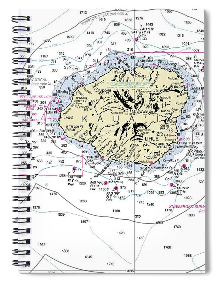 Kauai Hawaii Nautical Chart Spiral Notebook