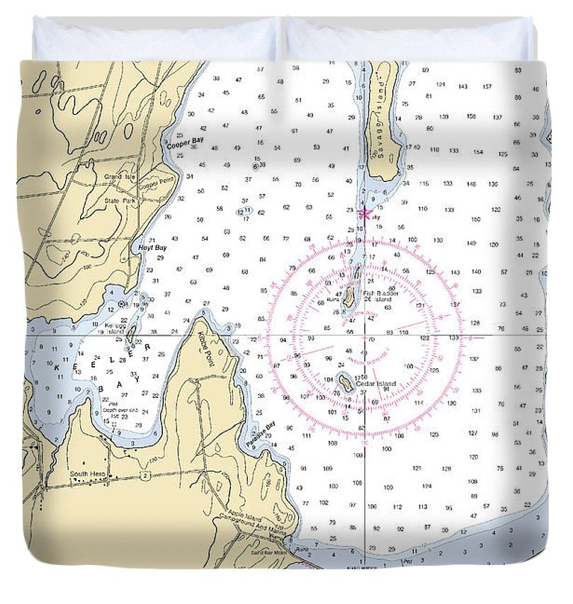 Keller Bay Lake Champlain  Nautical Chart Duvet Cover