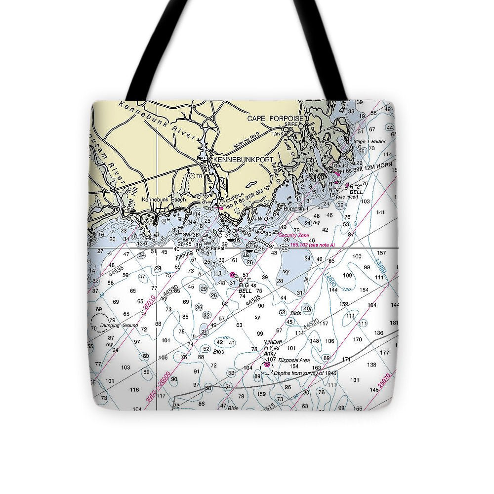 Kennebunkport Maine Nautical Chart - Tote Bag