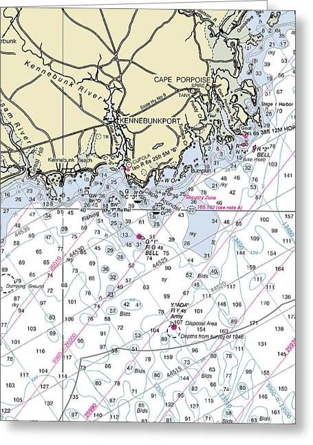Kennebunkport Maine Nautical Chart - Greeting Card
