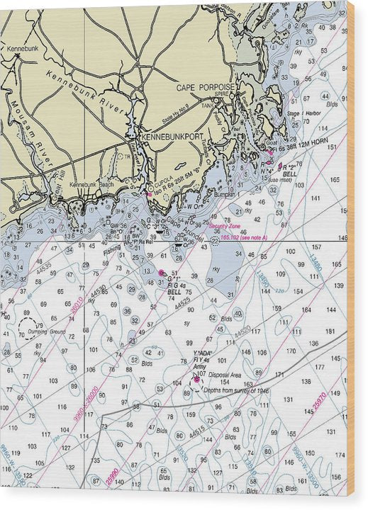 Kennebunkport Maine Nautical Chart Wood Print