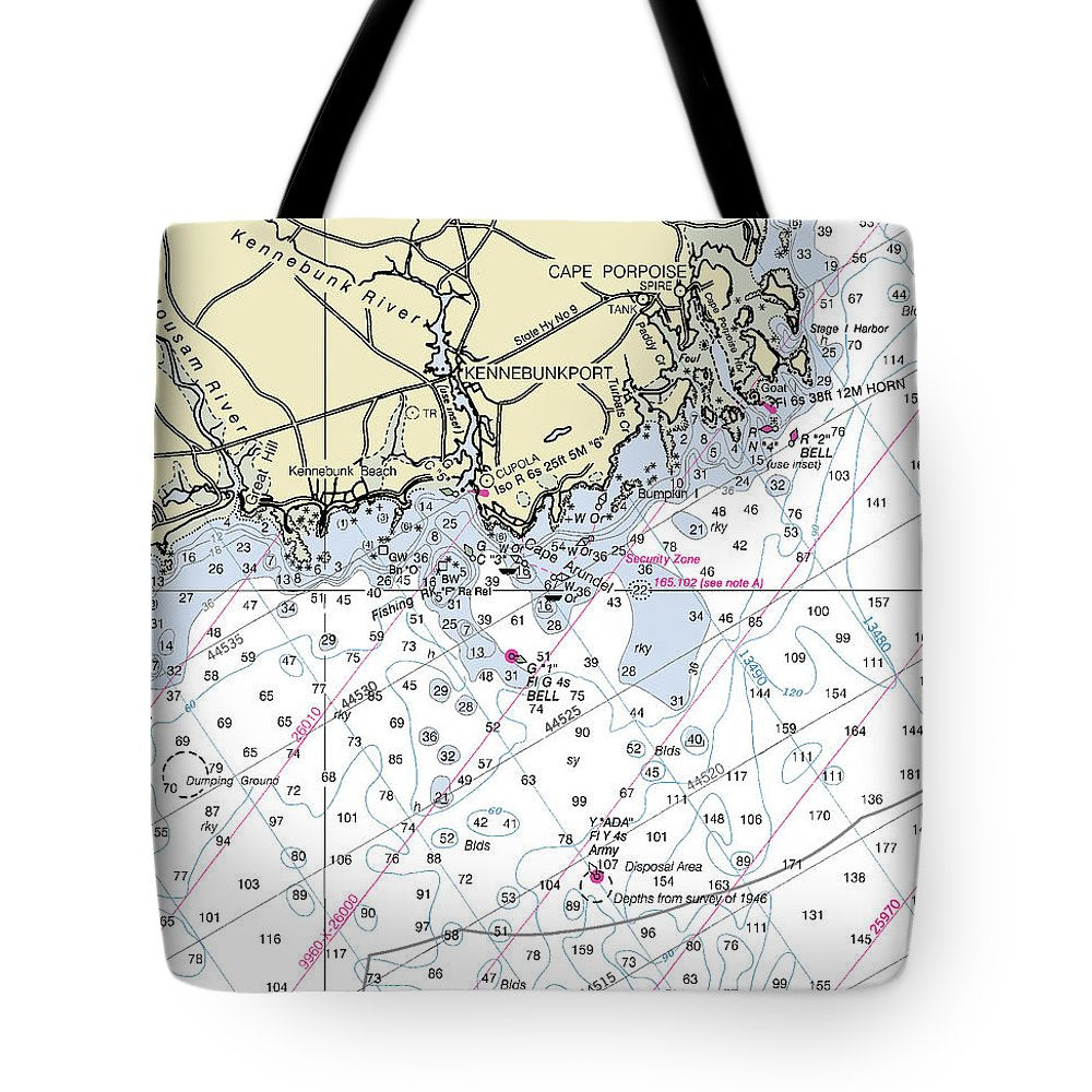 Kennebunkport Maine Nautical Chart - Tote Bag
