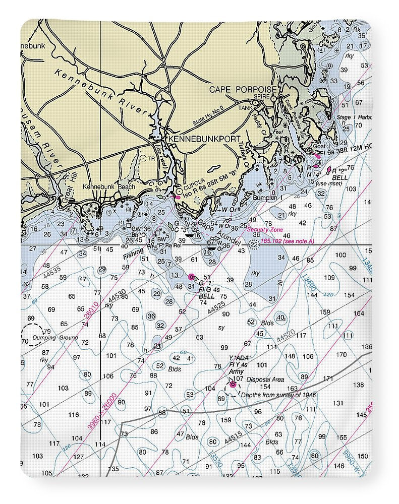 Kennebunkport Maine Nautical Chart - Blanket