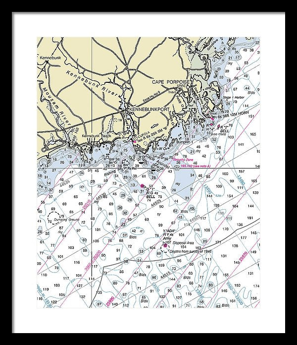 Kennebunkport Maine Nautical Chart - Framed Print