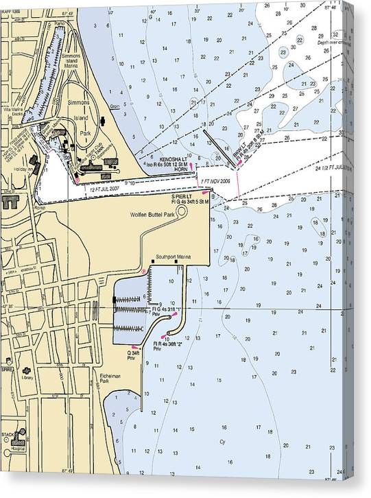 Kenosha Harbor-Lake Michigan Nautical Chart Canvas Print