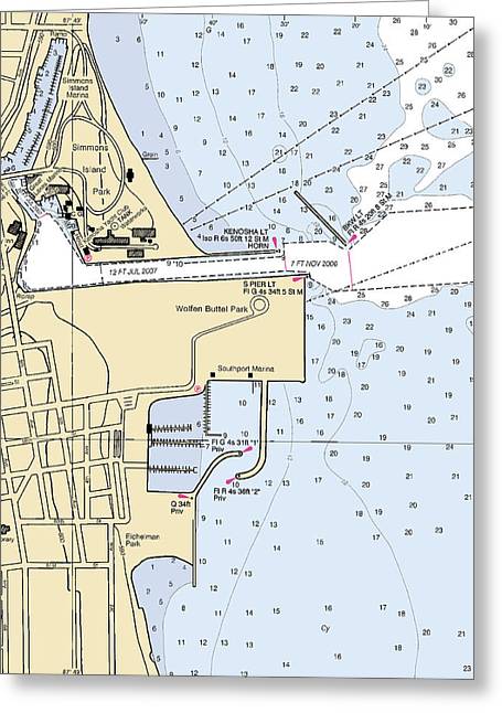 Kenosha Harbor-lake Michigan Nautical Chart - Greeting Card