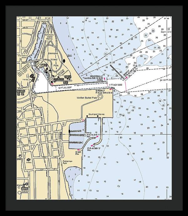 Kenosha Harbor-lake Michigan Nautical Chart - Framed Print