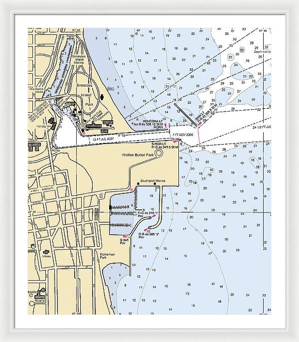 Kenosha Harbor-lake Michigan Nautical Chart - Framed Print