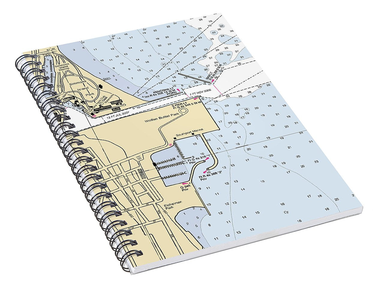 Kenosha Harbor-lake Michigan Nautical Chart - Spiral Notebook