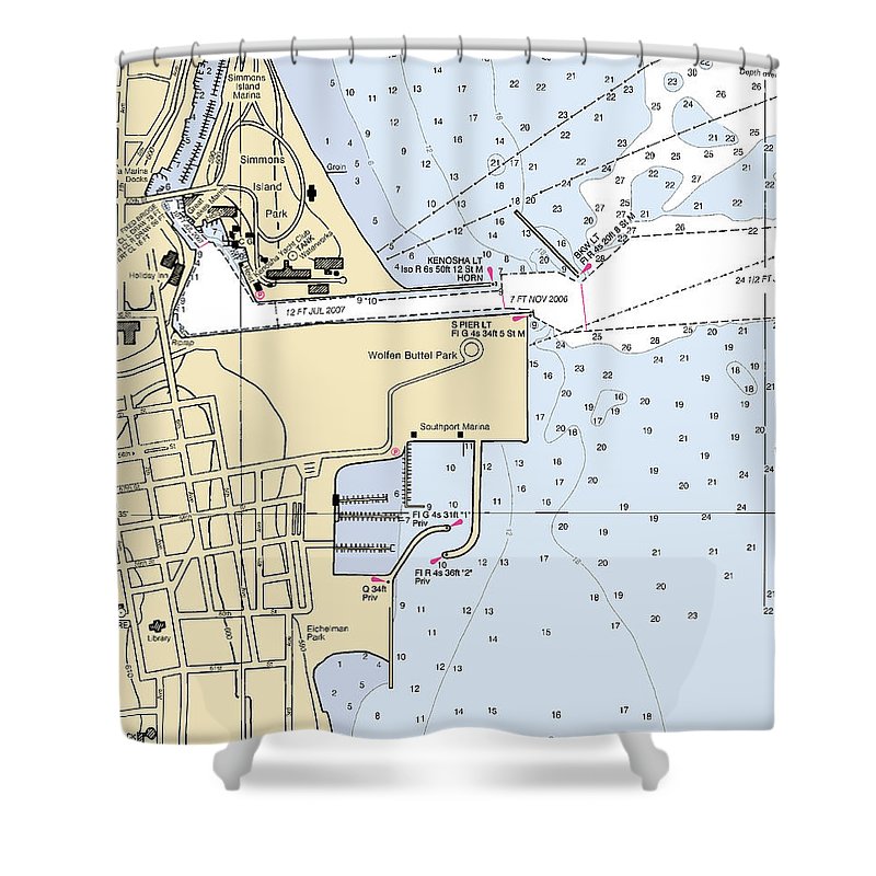 Kenosha Harbor Lake Michigan Nautical Chart Shower Curtain