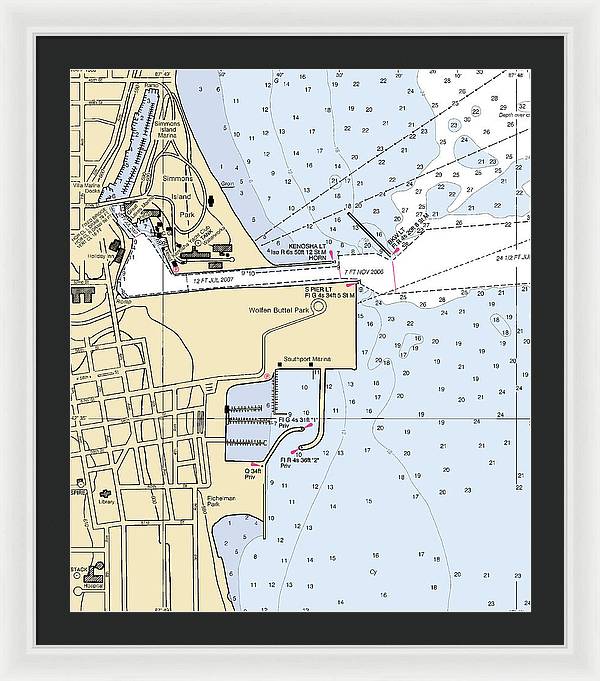 Kenosha Harbor-lake Michigan Nautical Chart - Framed Print