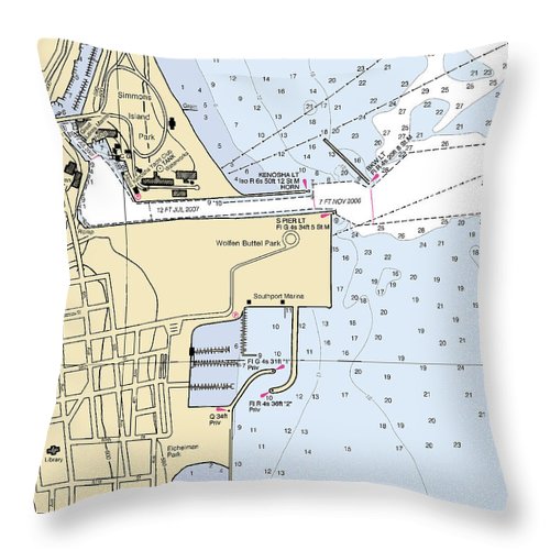 Kenosha Harbor-lake Michigan Nautical Chart - Throw Pillow