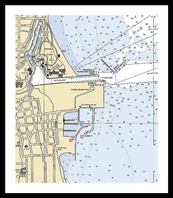 Kenosha Harbor-lake Michigan Nautical Chart - Framed Print