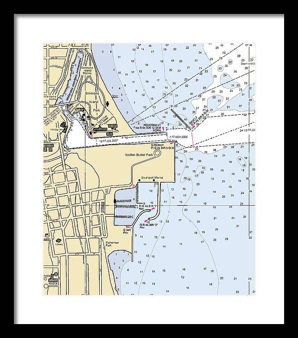 Kenosha Harbor-lake Michigan Nautical Chart - Framed Print