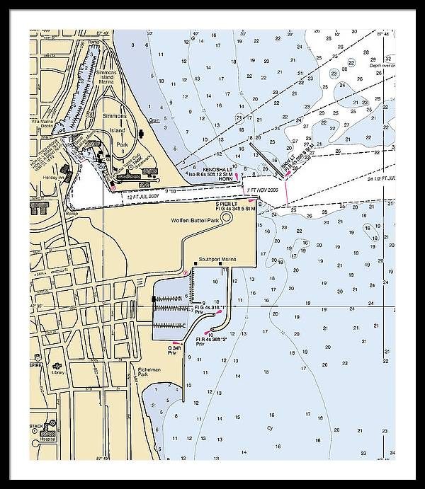 Kenosha Harbor-lake Michigan Nautical Chart - Framed Print