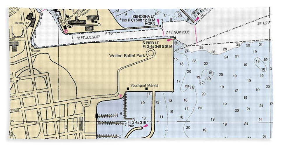 Kenosha Harbor Lake Michigan Nautical Chart Bath Towel