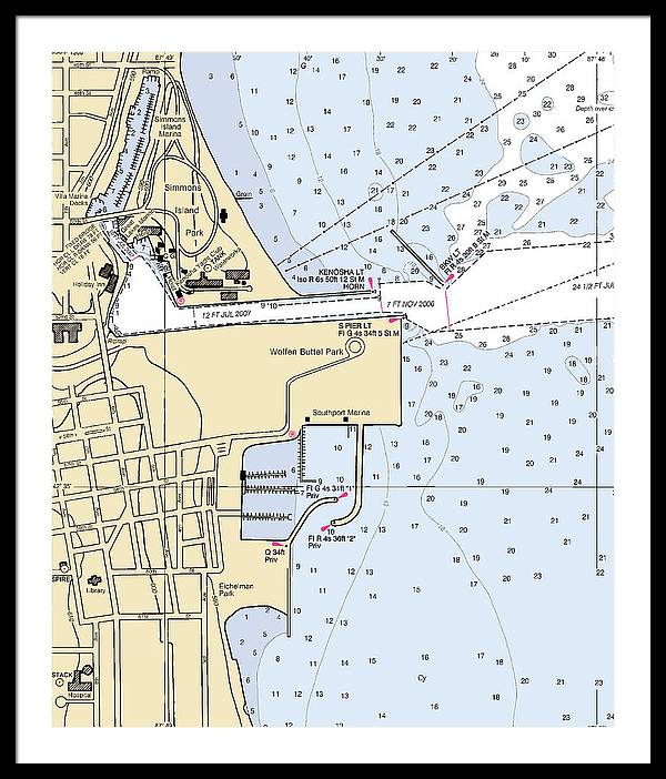 Kenosha Harbor-lake Michigan Nautical Chart - Framed Print