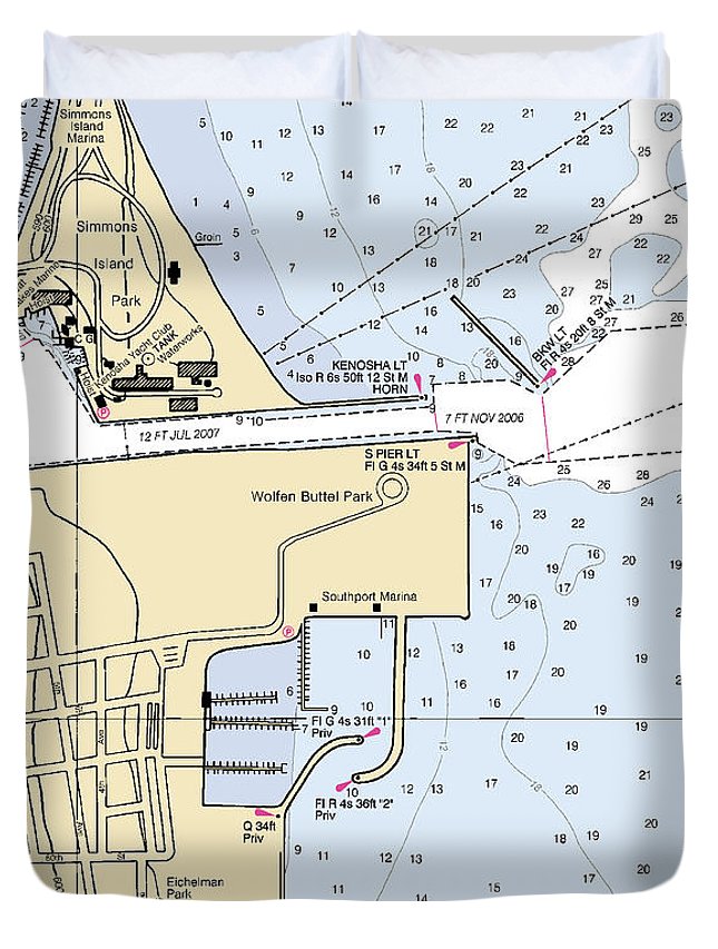 Kenosha Harbor-lake Michigan Nautical Chart - Duvet Cover