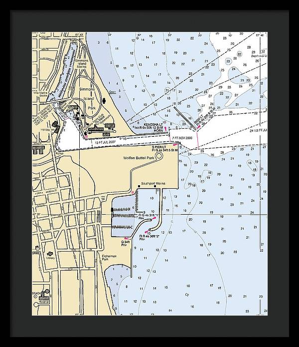 Kenosha Harbor-lake Michigan Nautical Chart - Framed Print