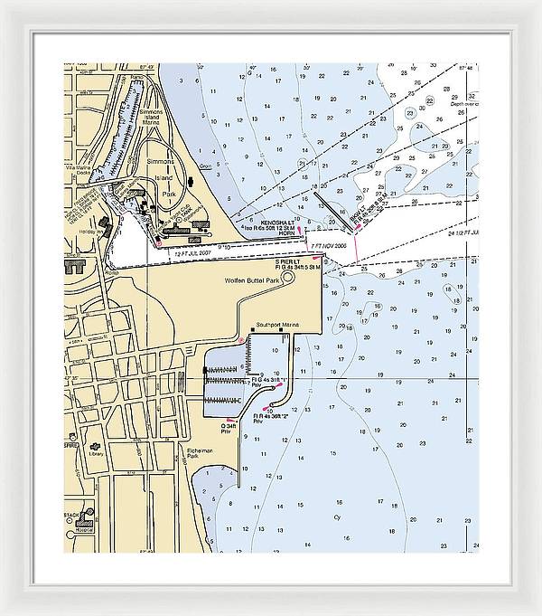 Kenosha Harbor-lake Michigan Nautical Chart - Framed Print