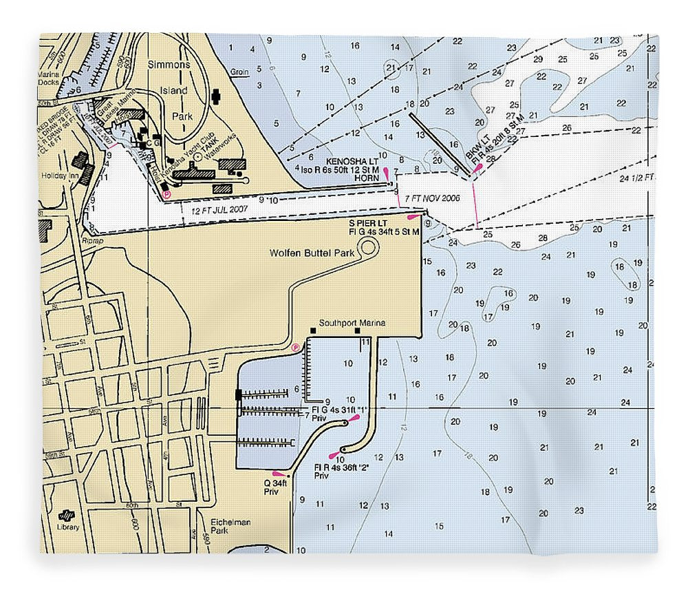 Kenosha Harbor Lake Michigan Nautical Chart Blanket