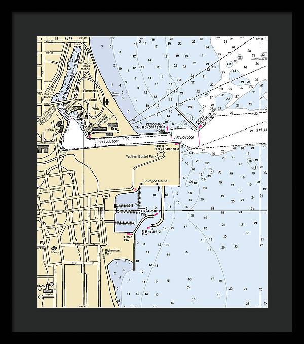 Kenosha Harbor-lake Michigan Nautical Chart - Framed Print