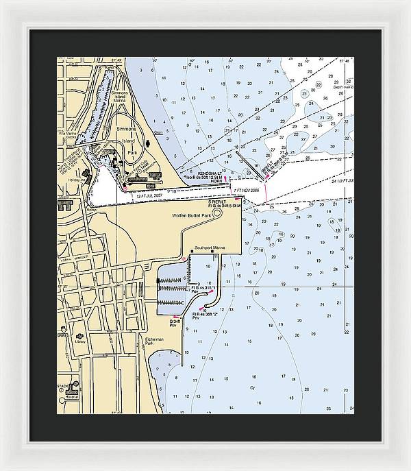 Kenosha Harbor-lake Michigan Nautical Chart - Framed Print