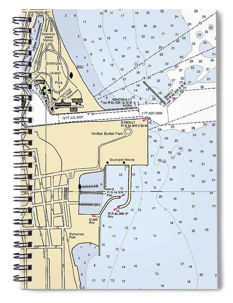 Kenosha Harbor Lake Michigan Nautical Chart Spiral Notebook