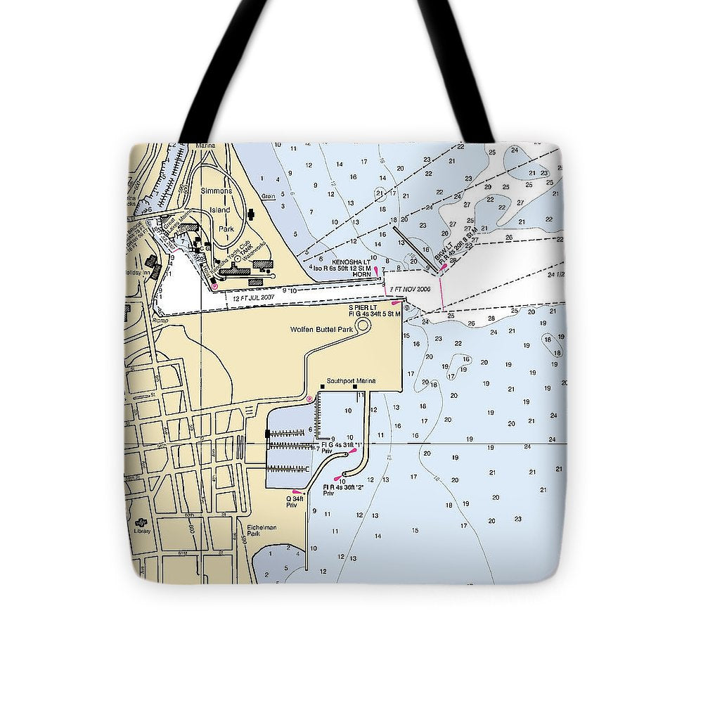 Kenosha Harbor-lake Michigan Nautical Chart - Tote Bag