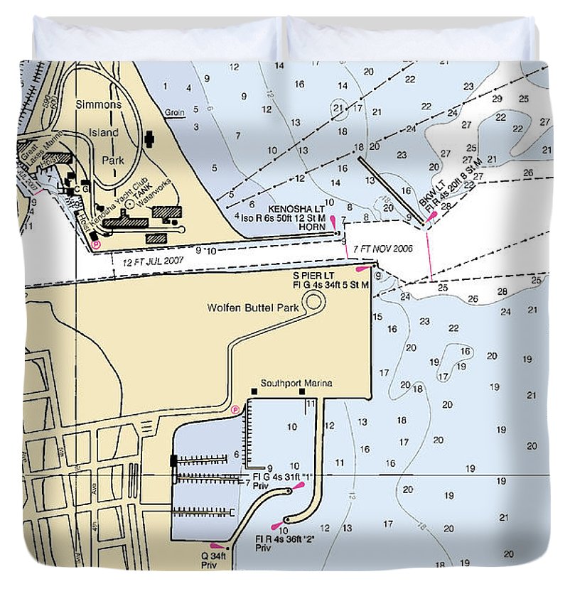 Kenosha Harbor Lake Michigan Nautical Chart Duvet Cover