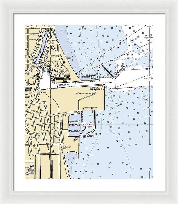 Kenosha Harbor-lake Michigan Nautical Chart - Framed Print