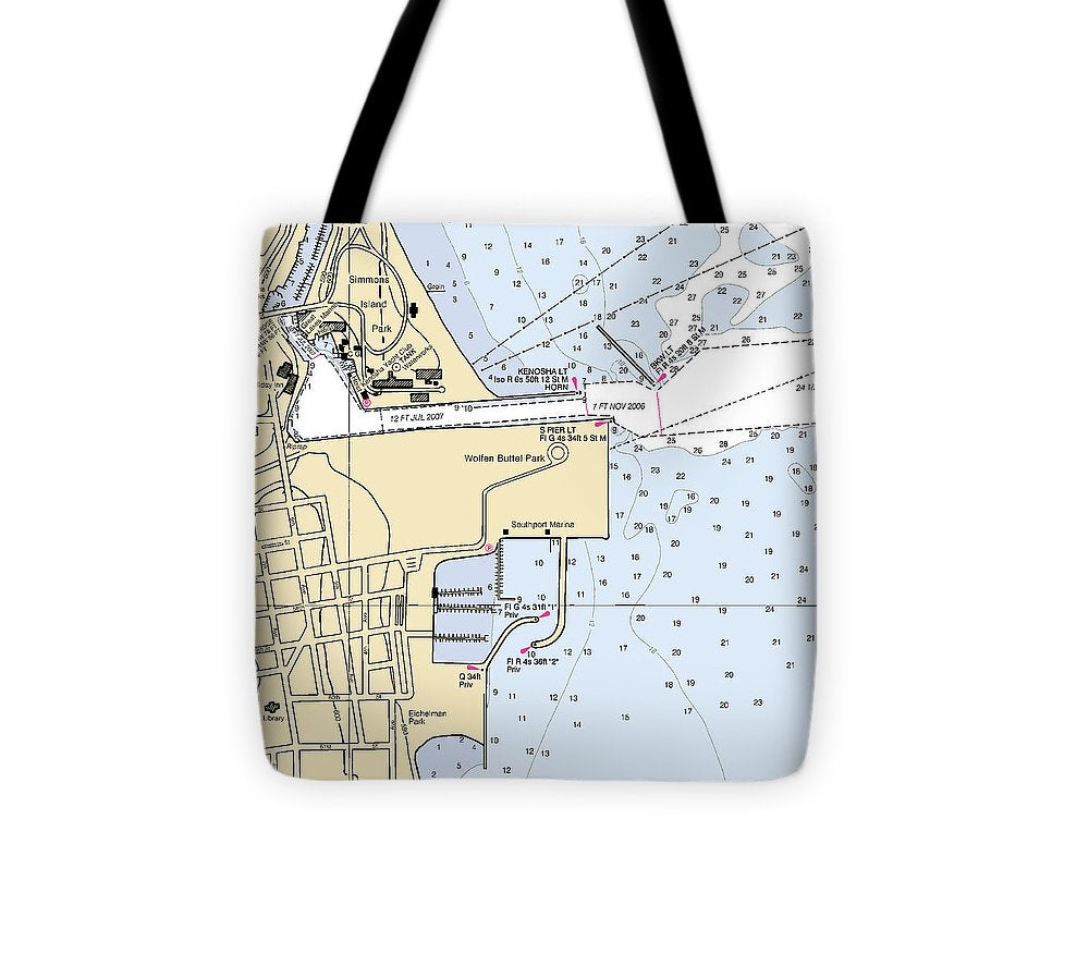 Kenosha Harbor Lake Michigan Nautical Chart Tote Bag