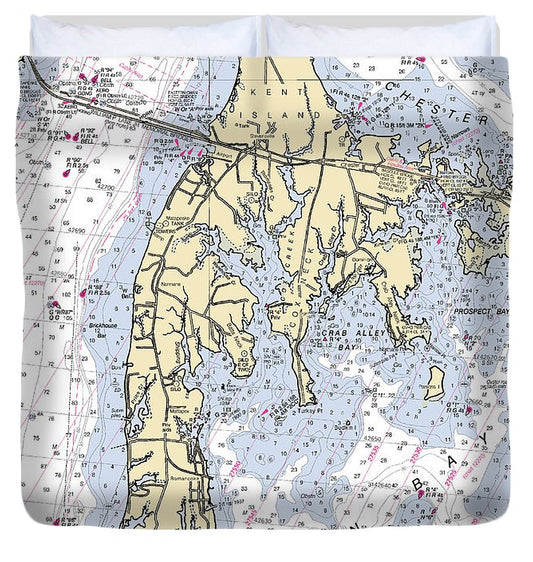 Kent Island Maryland Nautical Chart Duvet Cover
