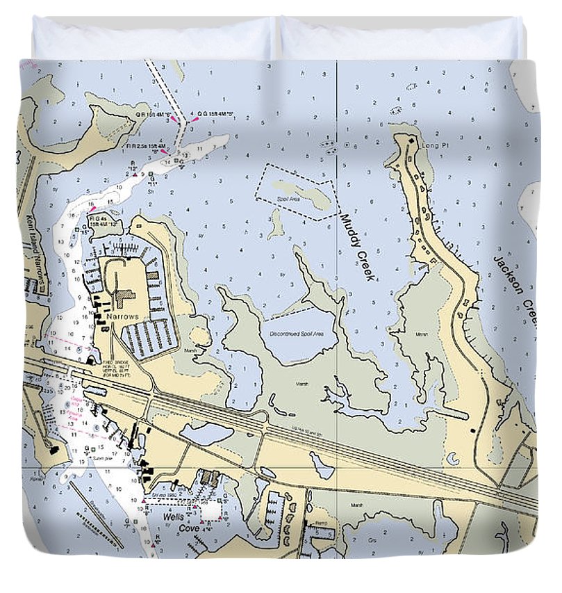 Kent Island Narrows Maryland Nautical Chart Duvet Cover