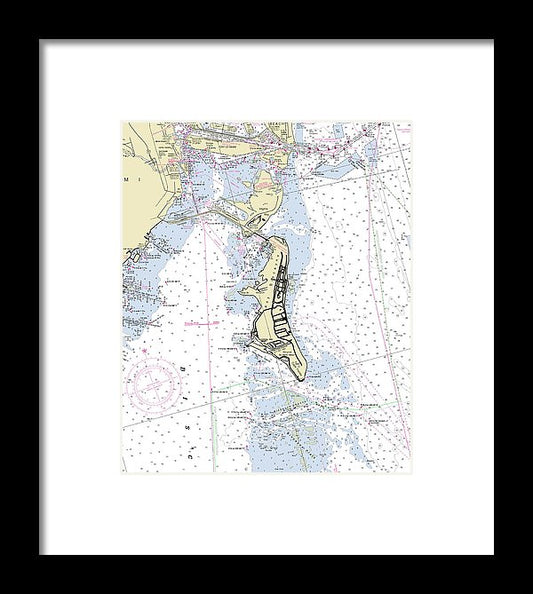 Key Biscayne Miami Florida Nautical Chart - Framed Print