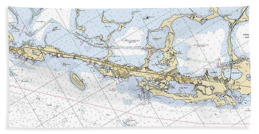 Key-largo -florida Nautical Chart _v6 - Bath Towel