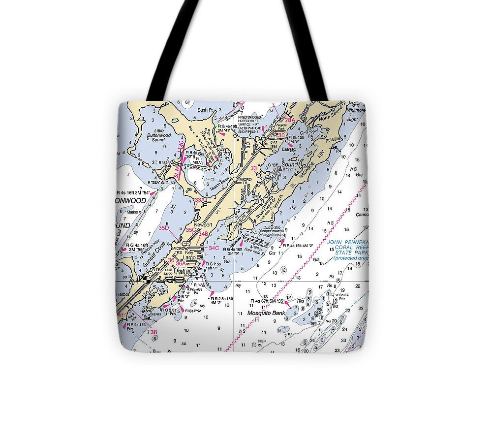 Key Largo South Florida Nautical Chart Tote Bag