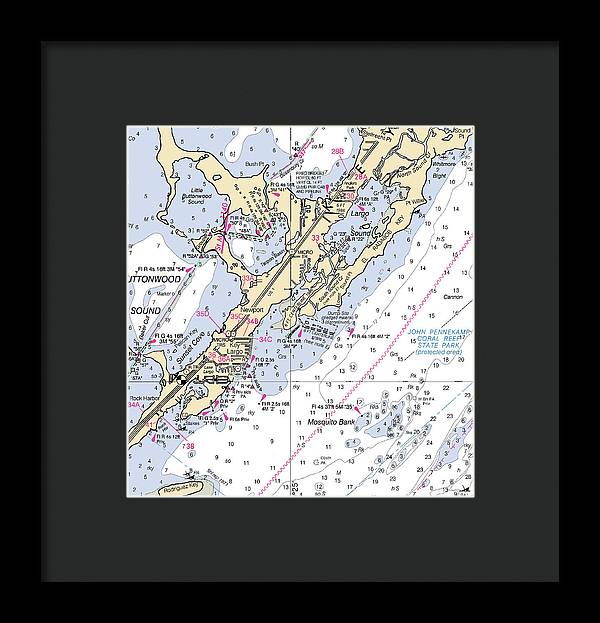 Key Largo South-florida Nautical Chart - Framed Print