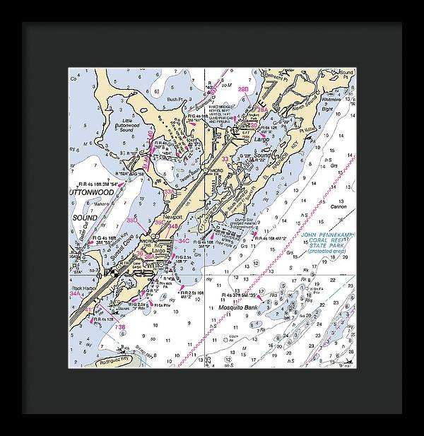 Key Largo South-florida Nautical Chart - Framed Print