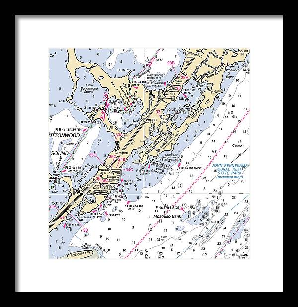 Key Largo South-florida Nautical Chart - Framed Print