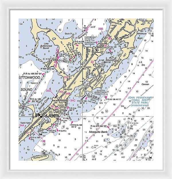 Key Largo South-florida Nautical Chart - Framed Print