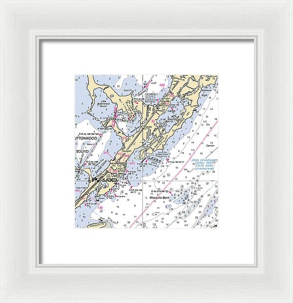 Key Largo South-florida Nautical Chart - Framed Print