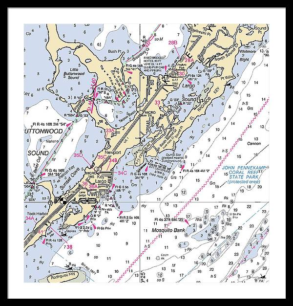 Key Largo South-florida Nautical Chart - Framed Print