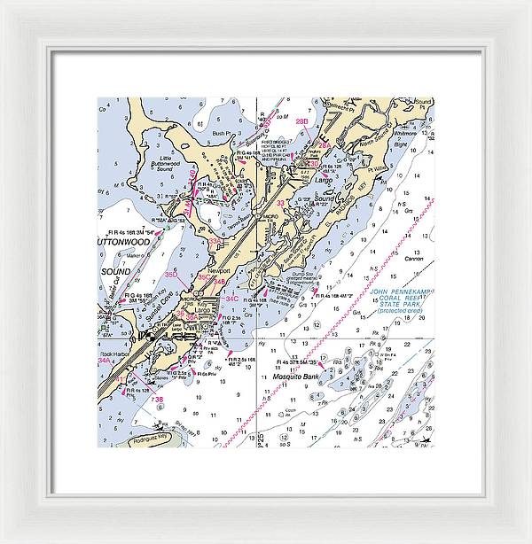 Key Largo South-florida Nautical Chart - Framed Print