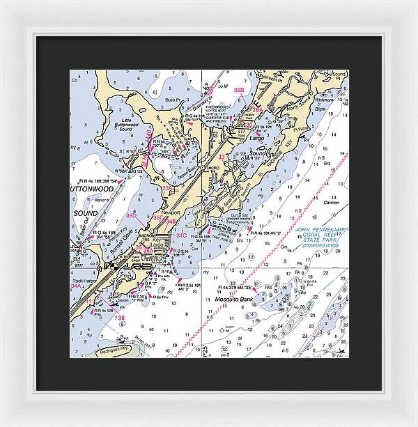 Key Largo South-florida Nautical Chart - Framed Print