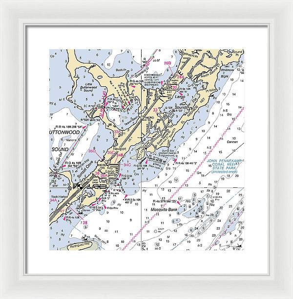 Key Largo South-florida Nautical Chart - Framed Print