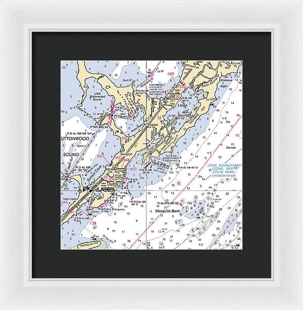 Key Largo South-florida Nautical Chart - Framed Print